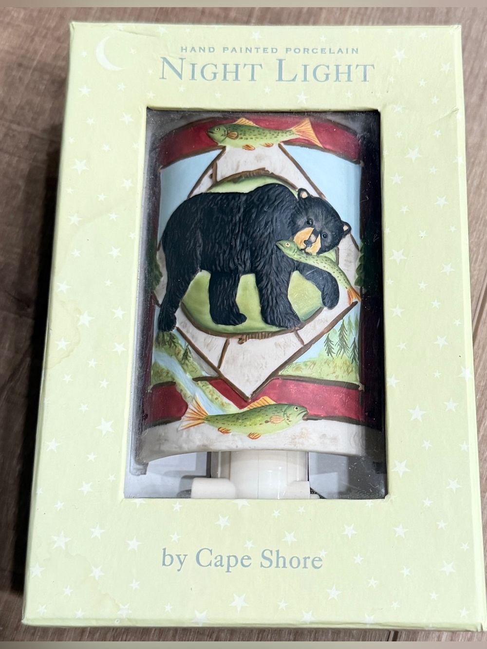 Hand Painted Porcelain Night Light By Cape Shore Bear Fish Cabin Mountains 2005